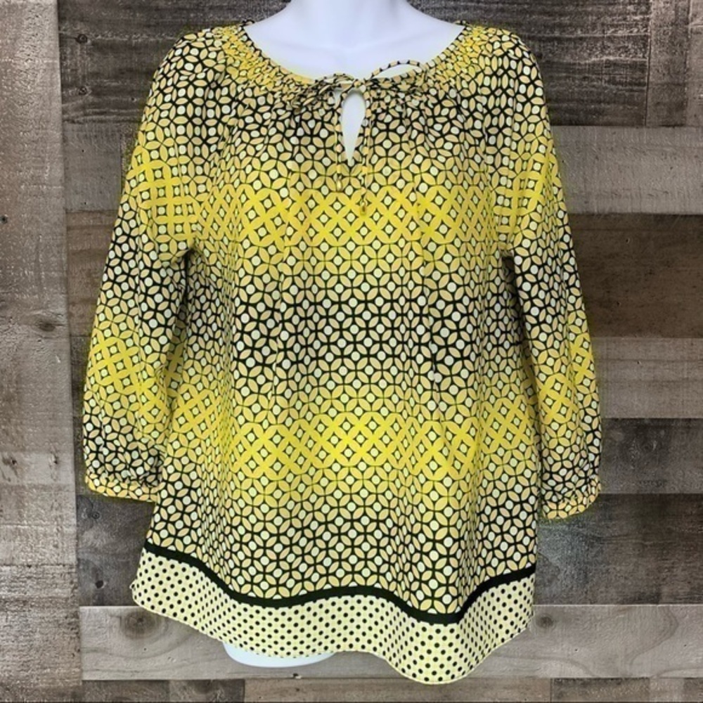Yellow Black Print Blouse Size Medium